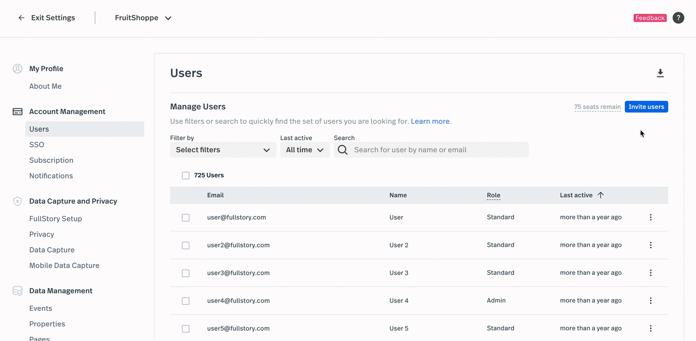 fullstory tool admin panel for conversion rate optimization