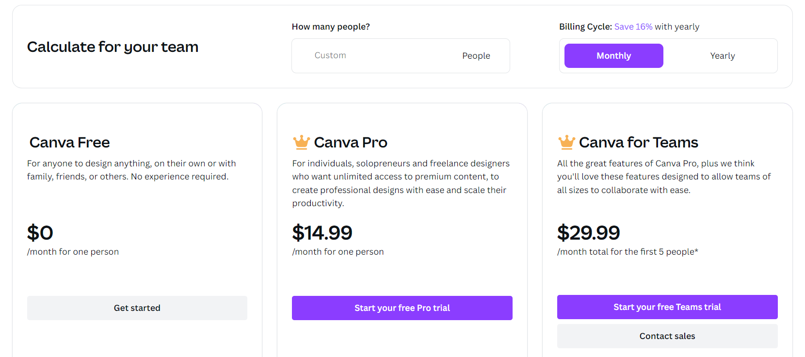 Canva pricing