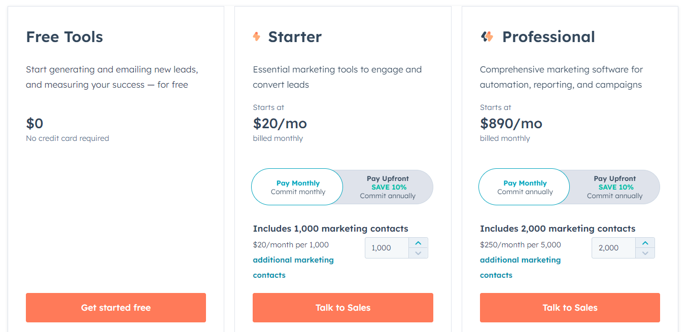 HubSpot pricing