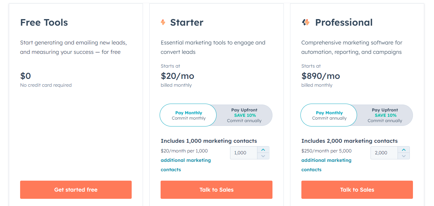 HubSpot pricing