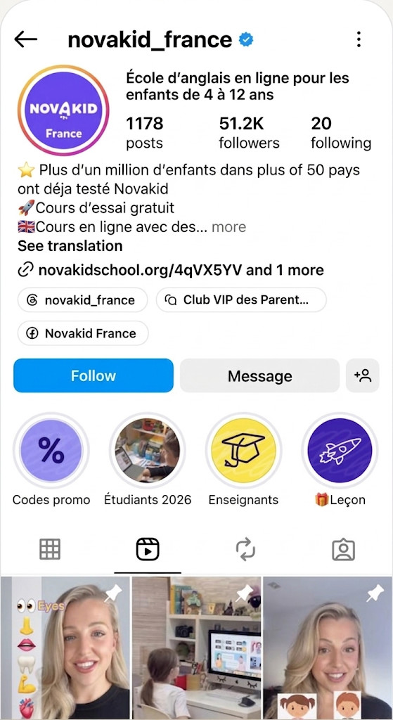 Novakid France account