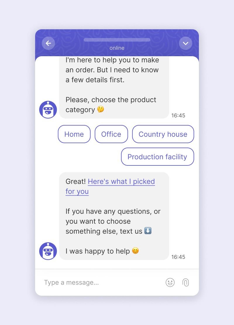Chatbot for sales that recommends products