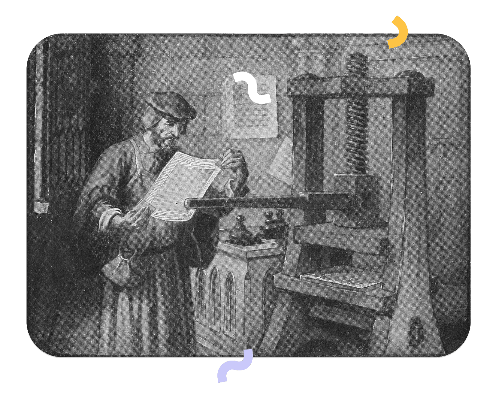 Gutenberg with his printing press