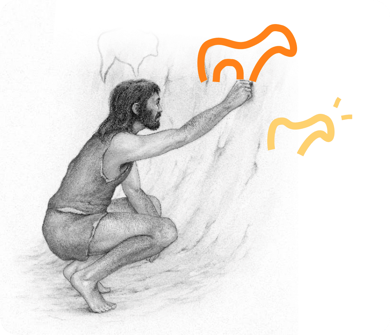 Homo Sapiens drawing on cave wall — the birth of human communication